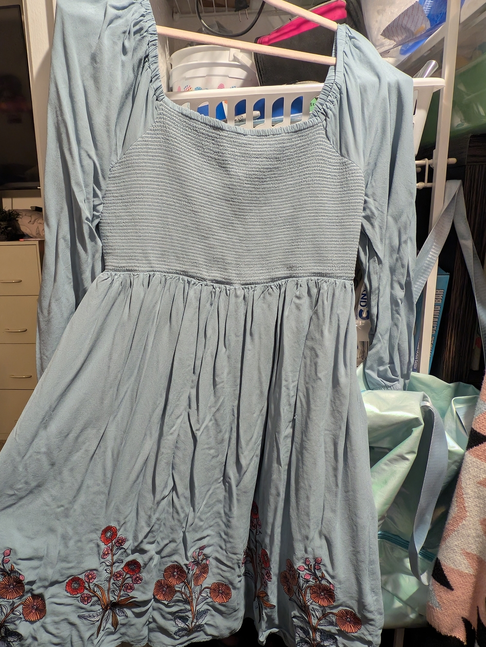 Spartina 449 Light Blue Long-Sleeve Embroidered Dress